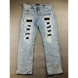 Focus Jeans Men 44 Blue Slim Biker Moto Distressed‎ Patched Biker Moto Hip Hop